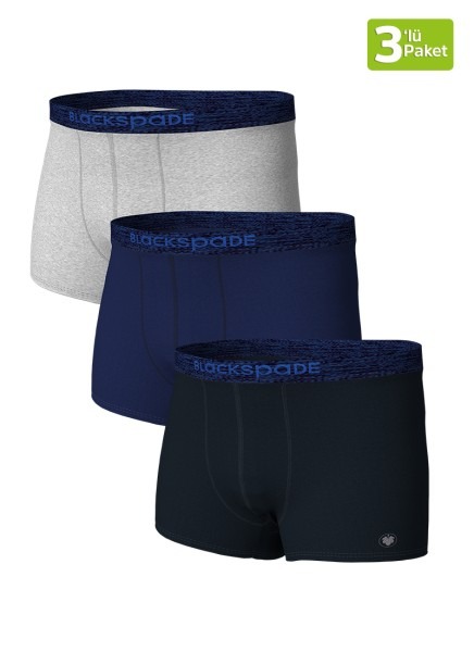 Erkek Boxer 3'lü Paket Modern Basics 9473 - Gri Lacivert Siyah (Lacivert Bel Lastiği) - 2