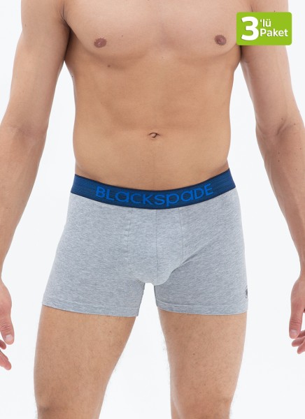 Erkek Boxer 3'lü Paket Modern Basics 9473 - Gri Lacivert Siyah (Lacivert Bel Lastiği) - 3