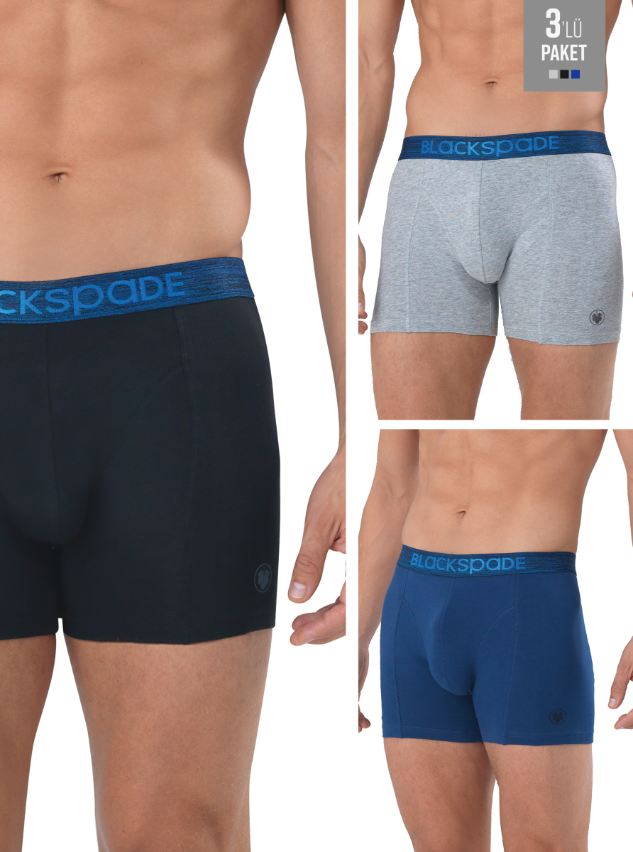 Erkek Boxer 3'lü Paket Modern Basics 9473 - Gri Lacivert Siyah (Lacivert Bel Lastiği) - 1