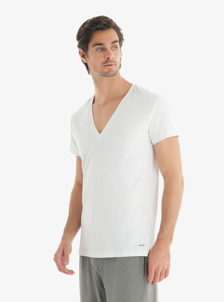 Erkek Fanila Derin V Yaka Tender Cotton 9212 - Beyaz - 1
