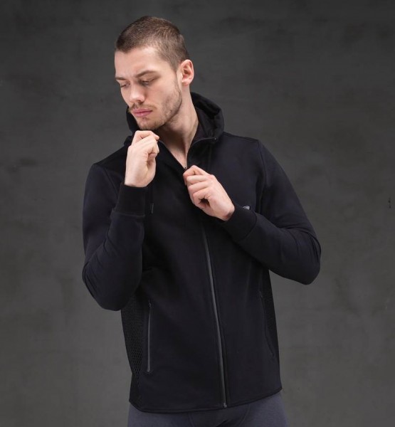 Erkek Fermuarlı Kapşonlu Sweatshirt - 7774 - Siyah - 1