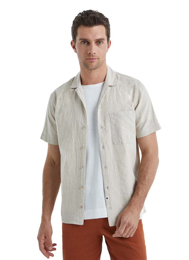 Erkek Keten Gömlek 40456 - Krem - Blackspade