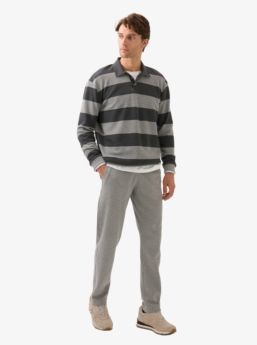 Erkek Polo Yaka Sweatshirt 40834 - Gri - 4