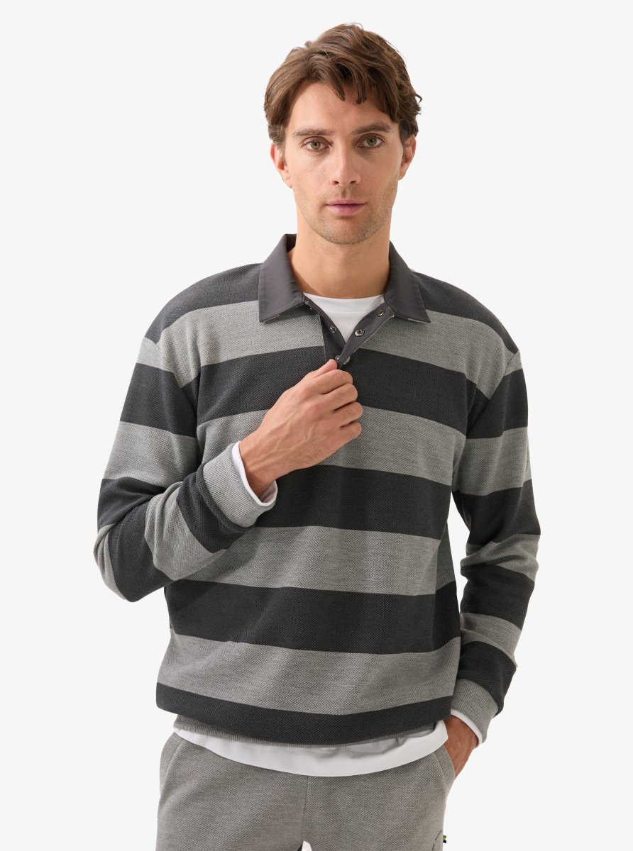 Erkek Polo Yaka Sweatshirt 40834 - Gri - 1