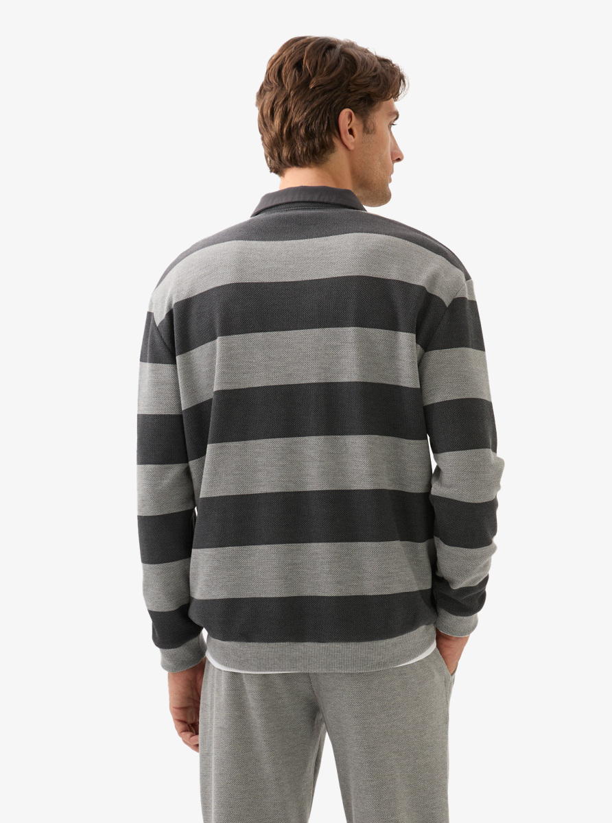 Erkek Polo Yaka Sweatshirt 40834 - Gri - 2