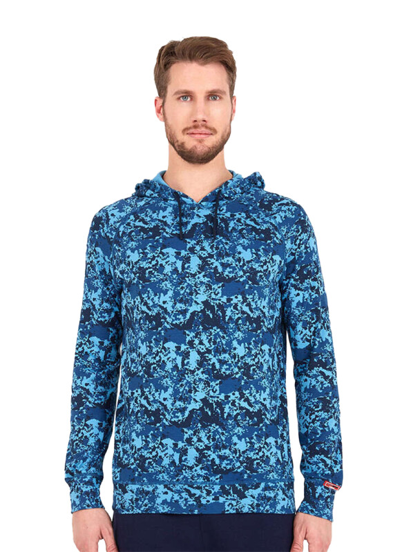 Erkek Termal Sweatshirt 2. Seviye 7579 - Mavi Çizgi Desenli - 1