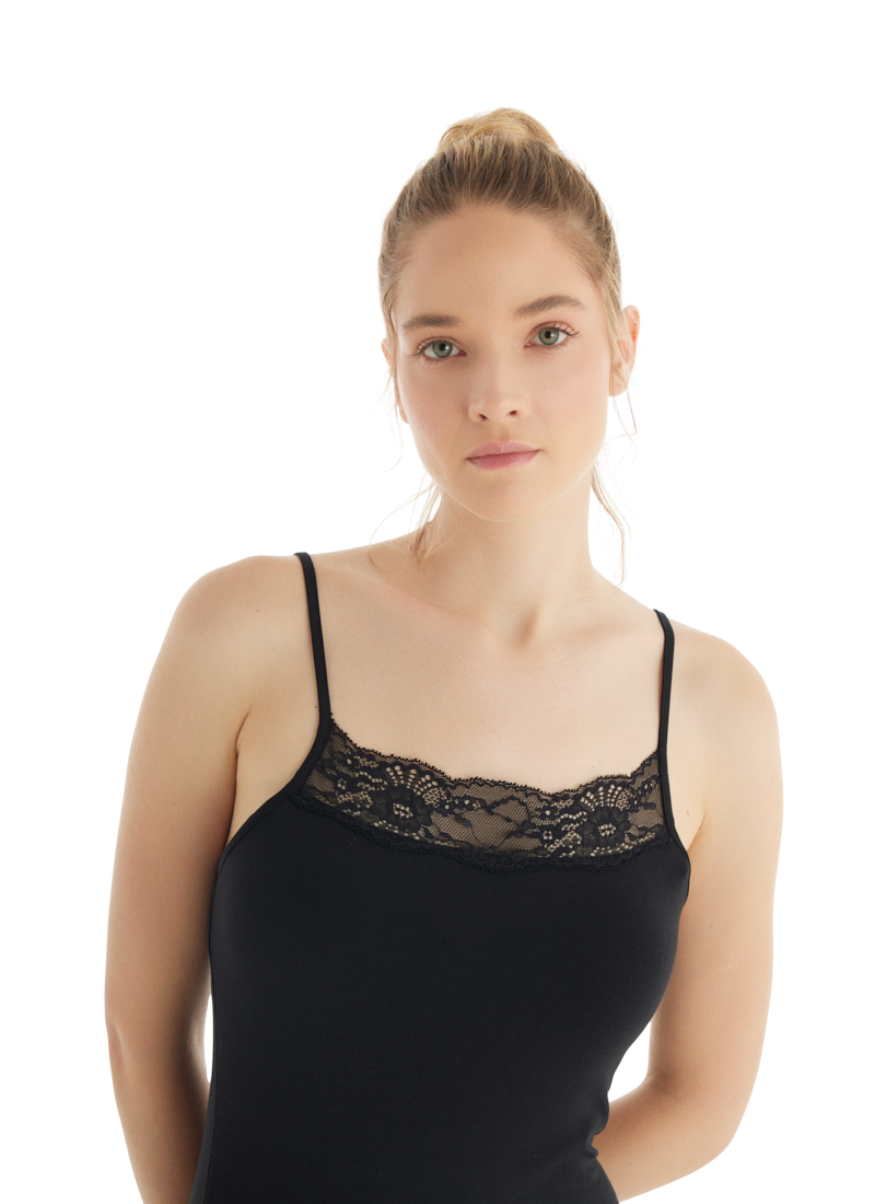 Kadın Atlet Dantelli İnce Askılı 1353 - Siyah - 3