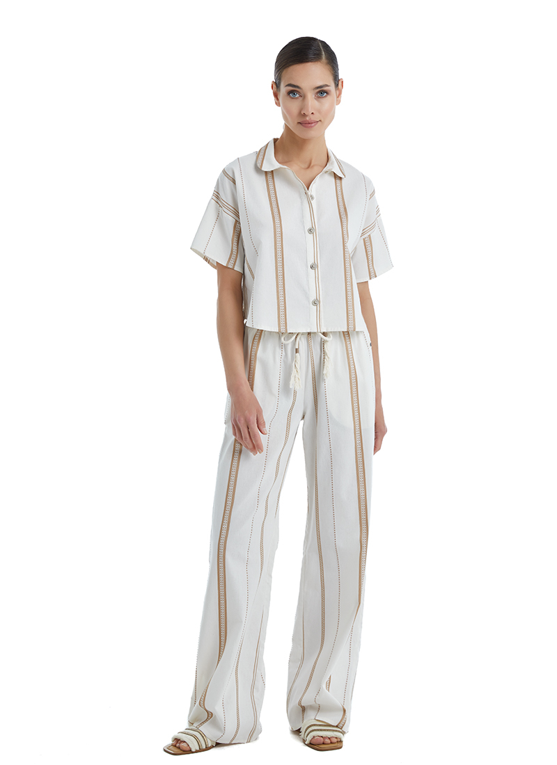 Kadın Crop Gömlek 60404 - Bej - 4