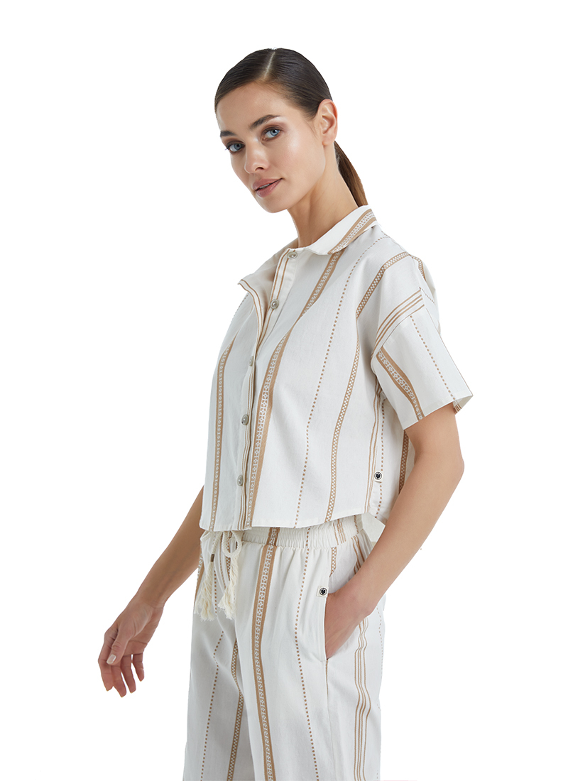 Kadın Crop Gömlek 60404 - Bej - 1