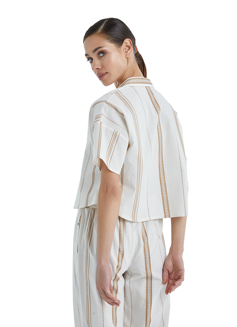 Kadın Crop Gömlek 60404 - Bej - 2