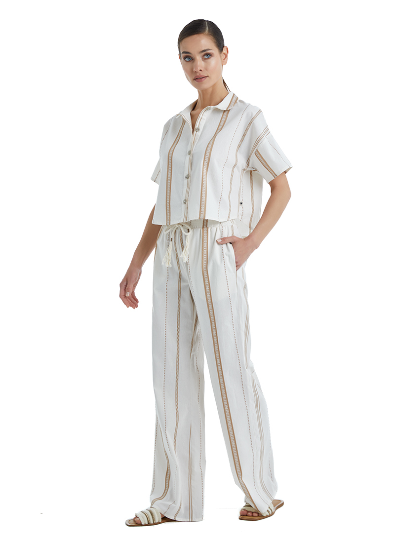 Kadın Crop Gömlek 60404 - Bej - 3