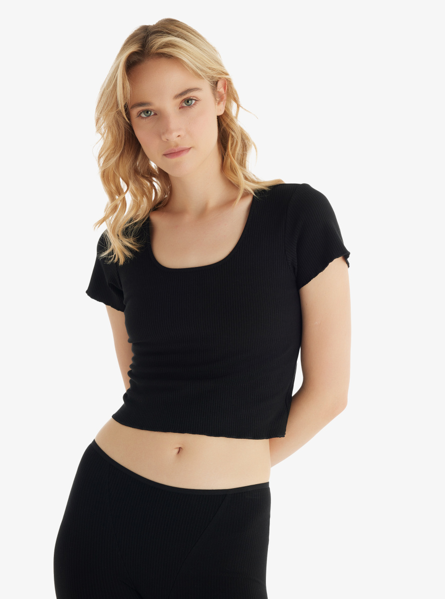Kadın Crop T-Shirt 51813 - Siyah - Blackspade