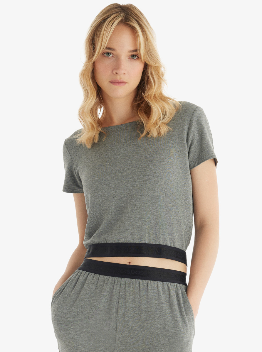 Kadın Crop T-Shirt 51816 - Antrasit Melanj - Blackspade