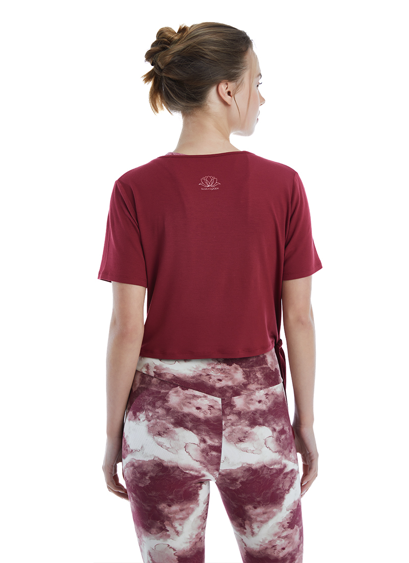 Kadın Crop T-Shirt 70526 - Bordo - 2