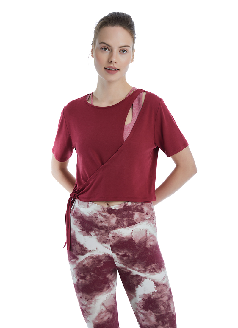 Kadın Crop T-Shirt 70526 - Bordo - 1