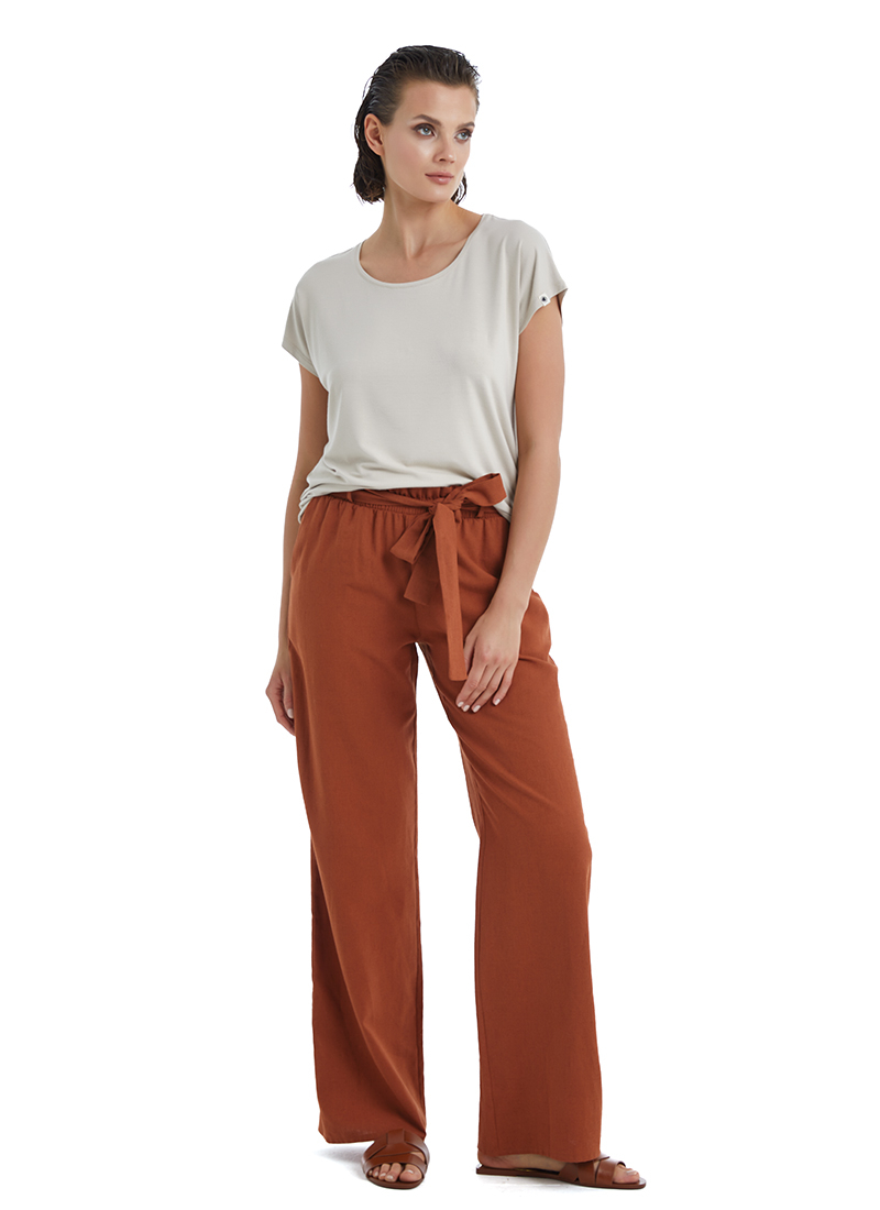 Kadın Keten Pantolon 60398 - Kahverengi - Blackspade (1)