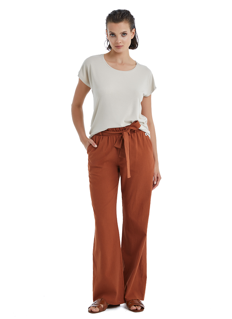 Kadın Keten Pantolon 60398 - Kahverengi - Blackspade