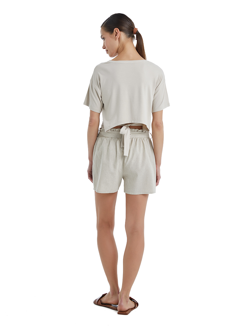 Kadın Keten Şort 60397 - Bej - Blackspade (1)