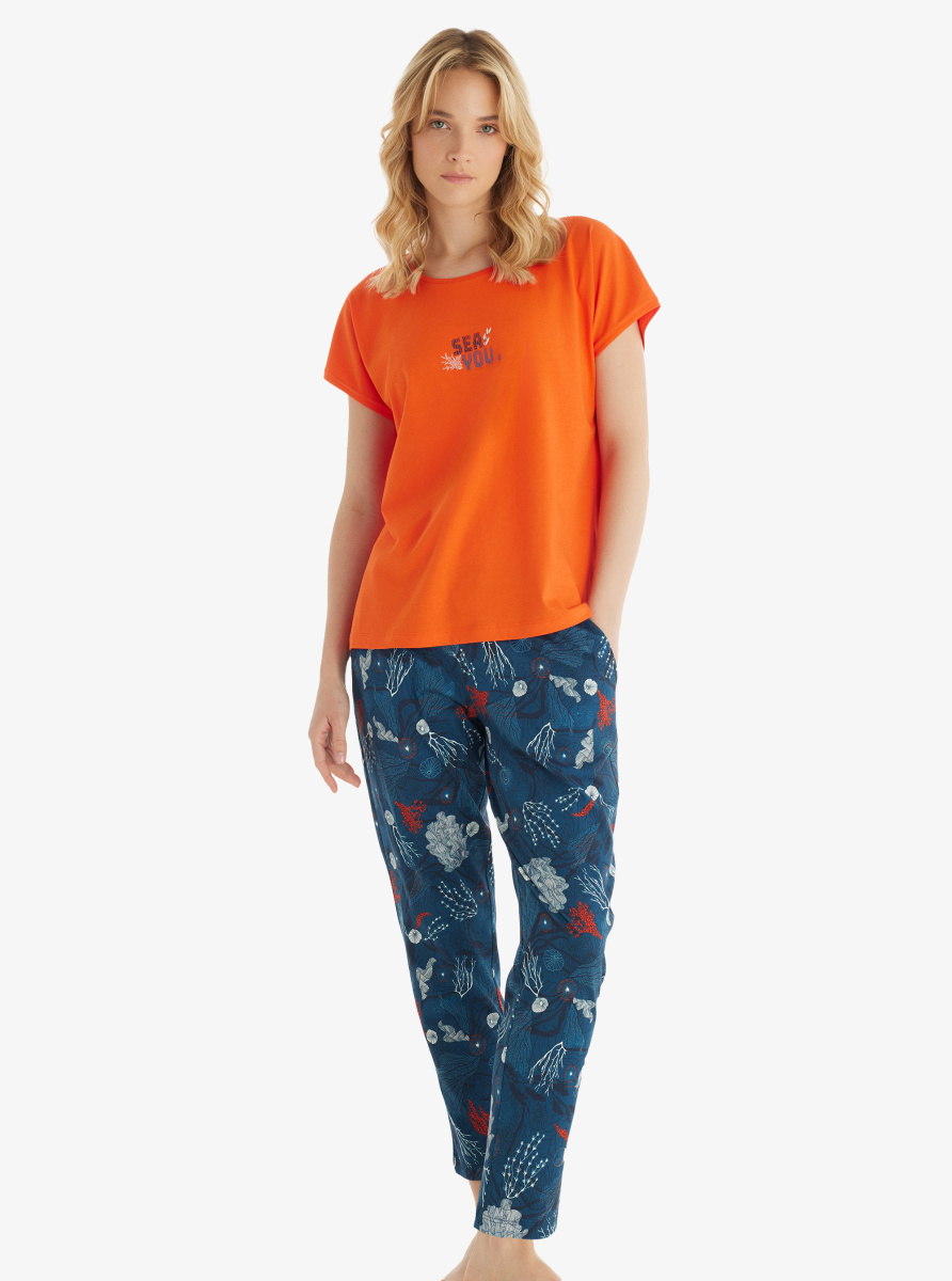Kadın Pijama Takımı 51849 - Turuncu - 1