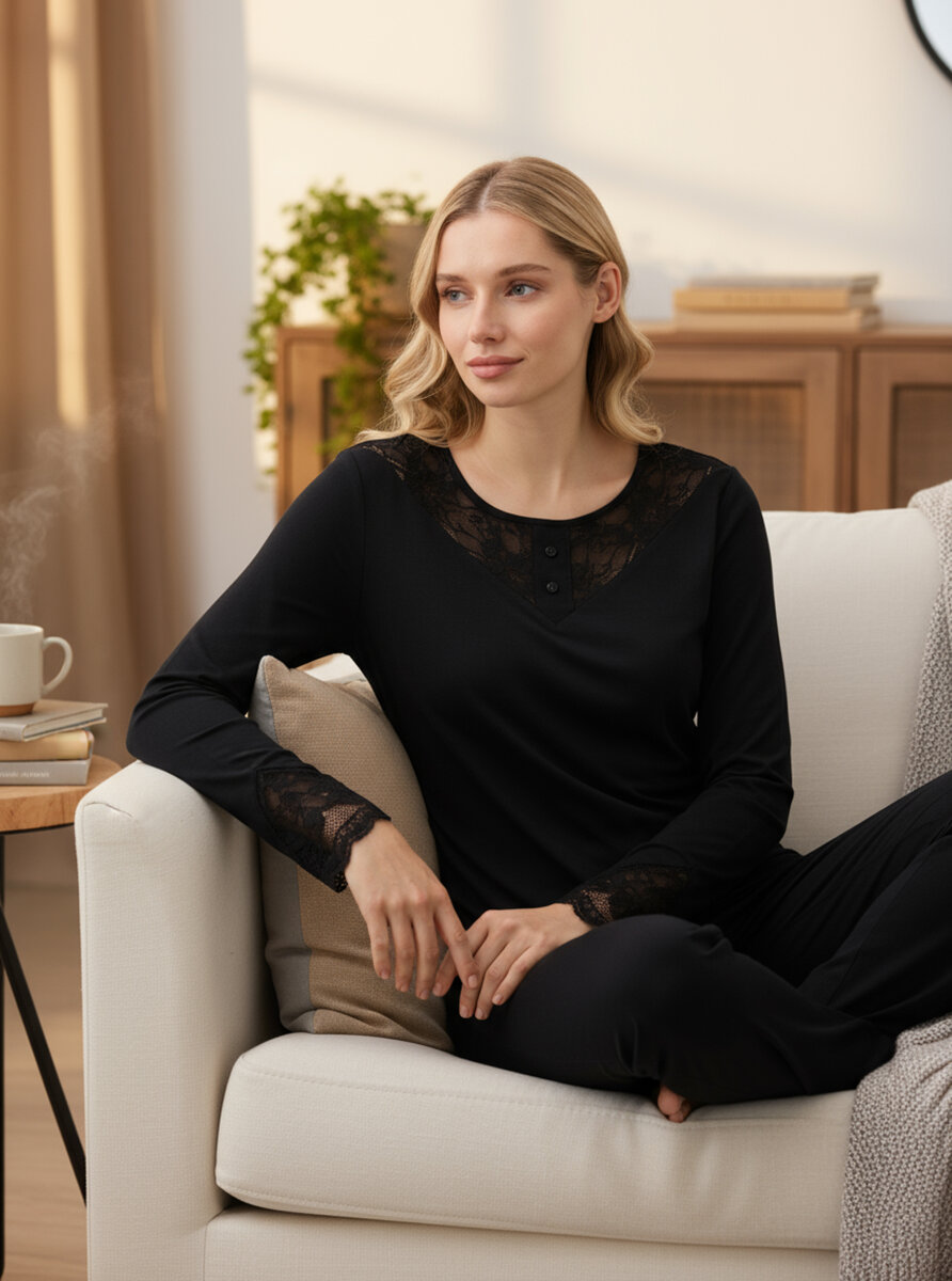 Kadın Pijama Takımı 51917 - Siyah - Blackspade