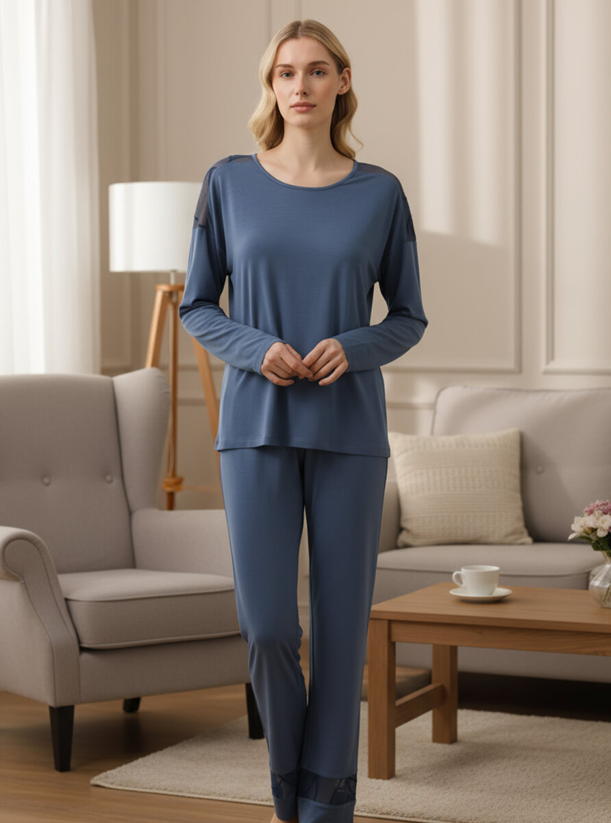 Kadın Pijama Takımı 51931 - Mavi - 1