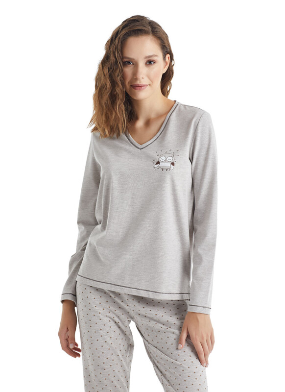 Kadın Pijama Takımı 60341 - Bej Melanj - 5