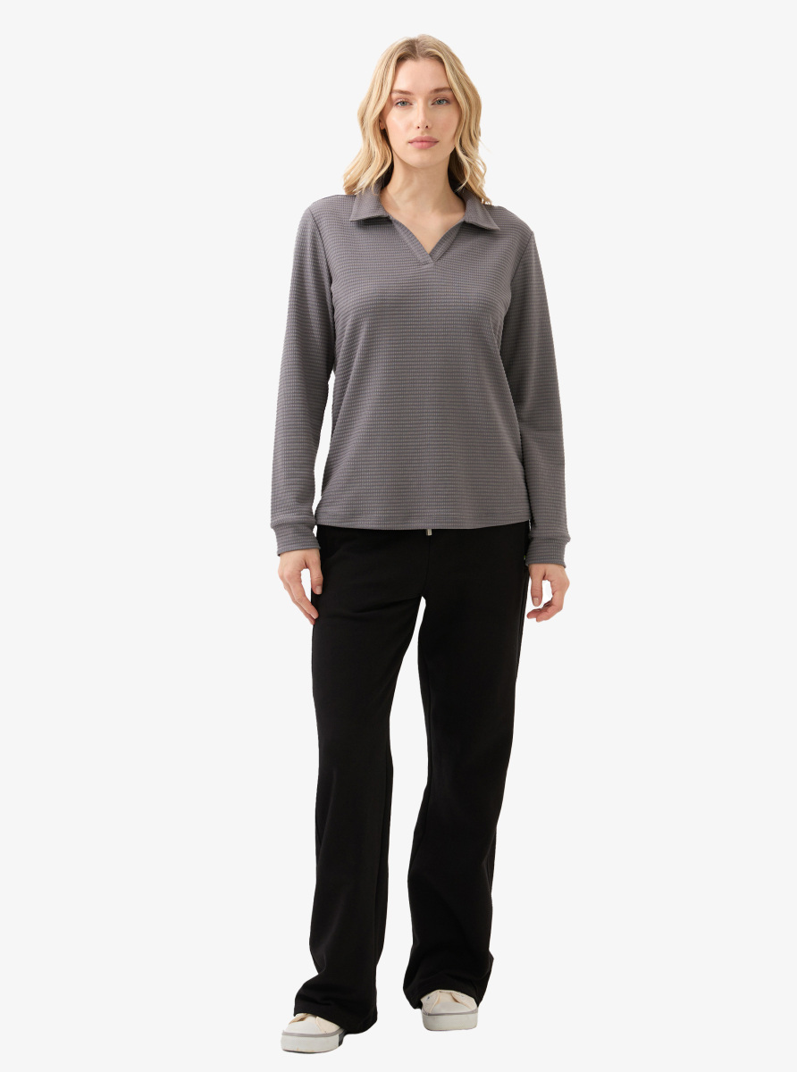 Kadın Polo Yaka T-Shirt 60598 - Antrasit - 5