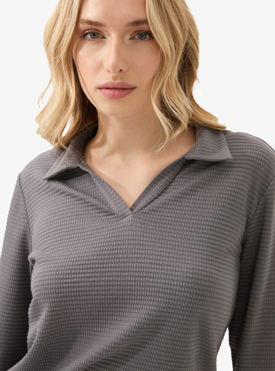 Kadın Polo Yaka T-Shirt 60598 - Antrasit - 3