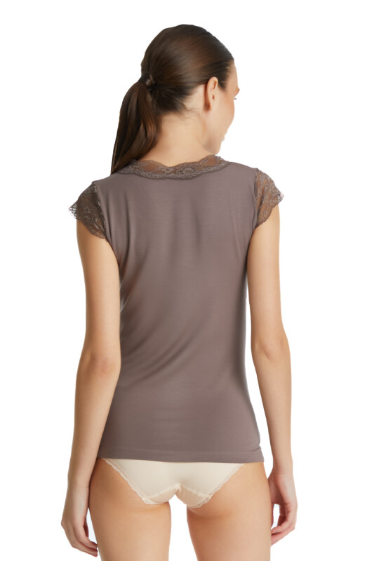 Kadın Modal Elastan T-Shirt 1348 - Kahverengi - 5