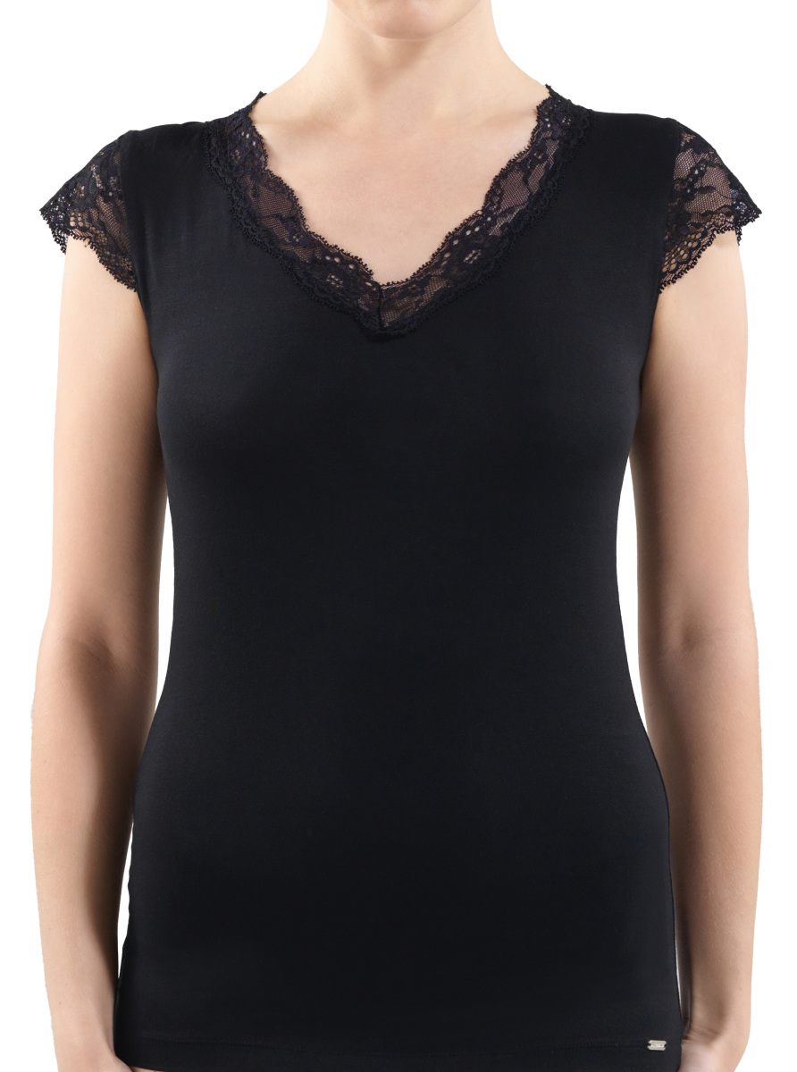 Kadın Modal Elastan T-Shirt 1348 - Siyah - Blackspade