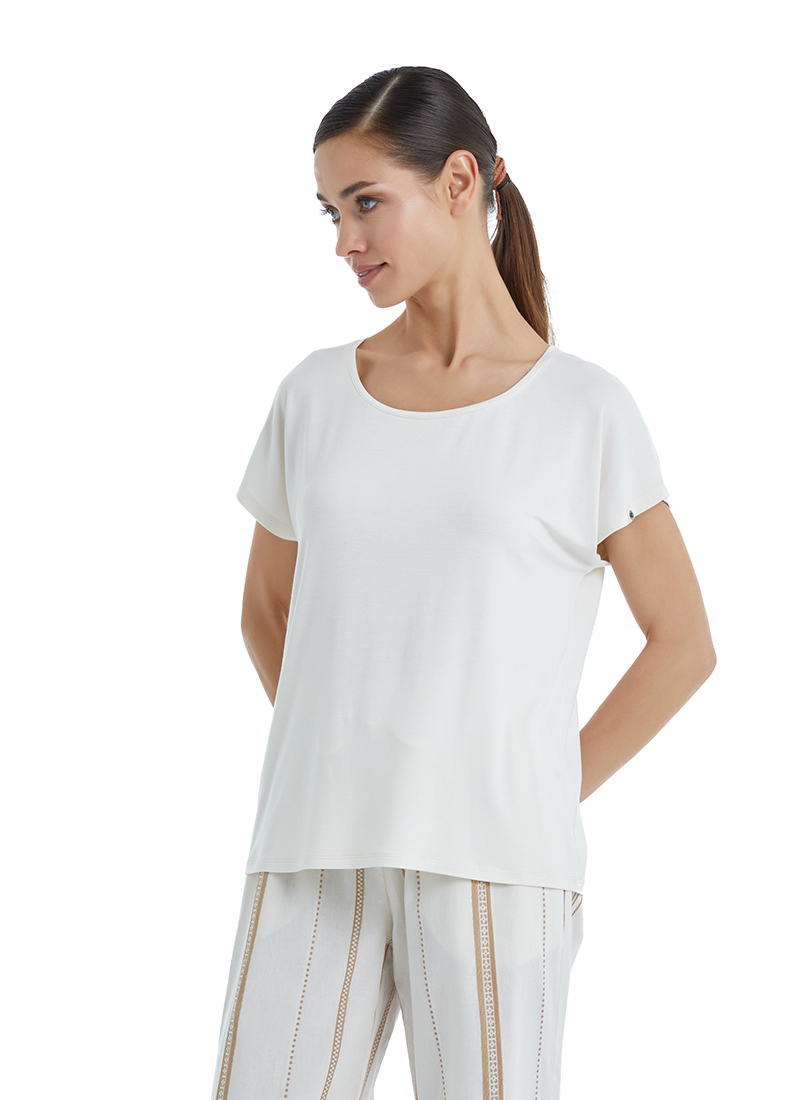 Kadın T-Shirt 60395 - Krem - 1