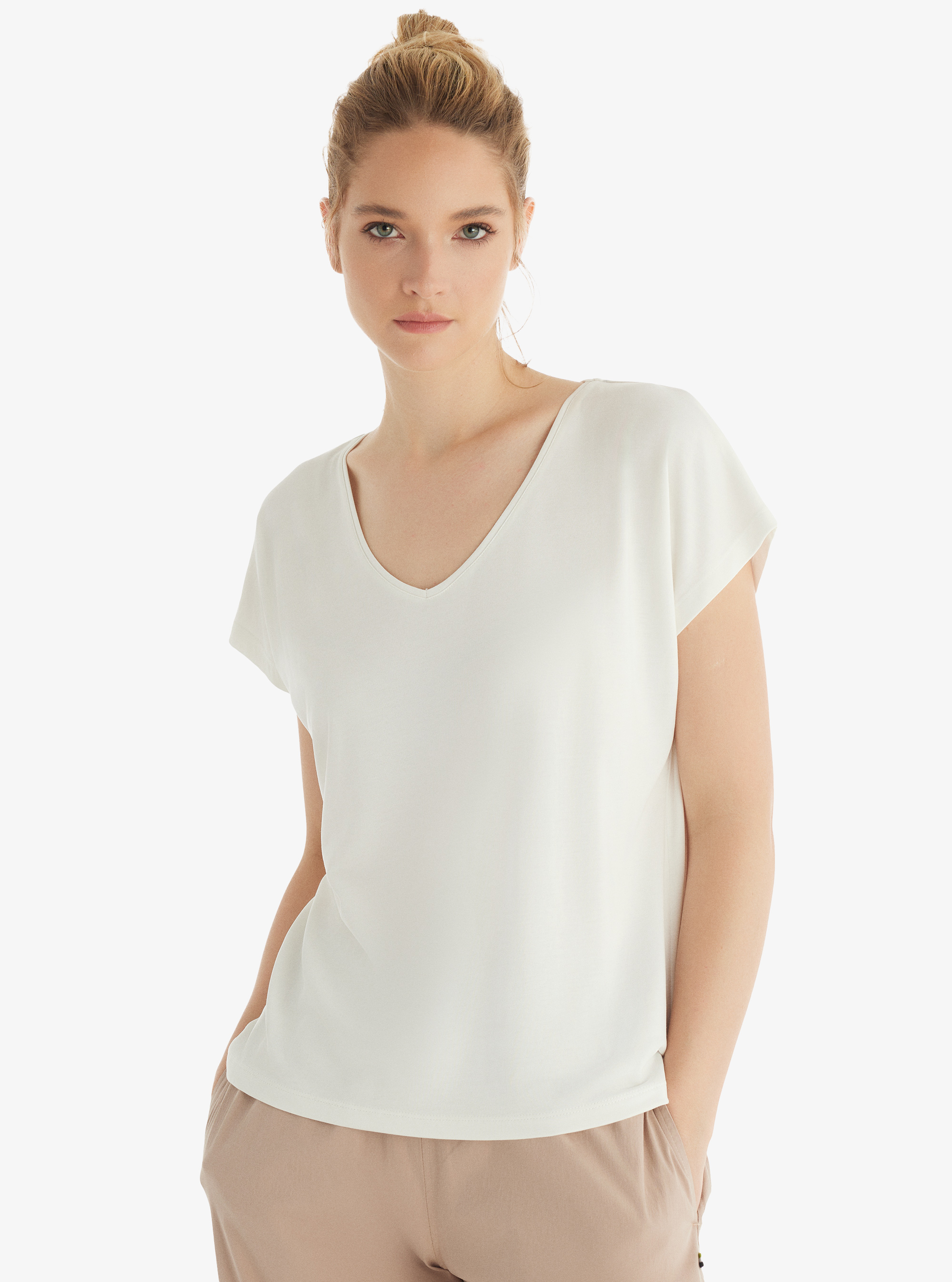 Kadın T-Shirt 60562 - Krem - Blackspade