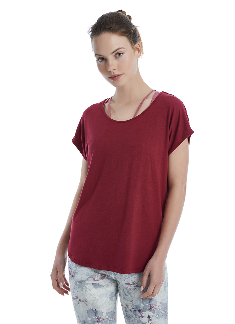 Kadın T-Shirt 70527 - Bordo - 1