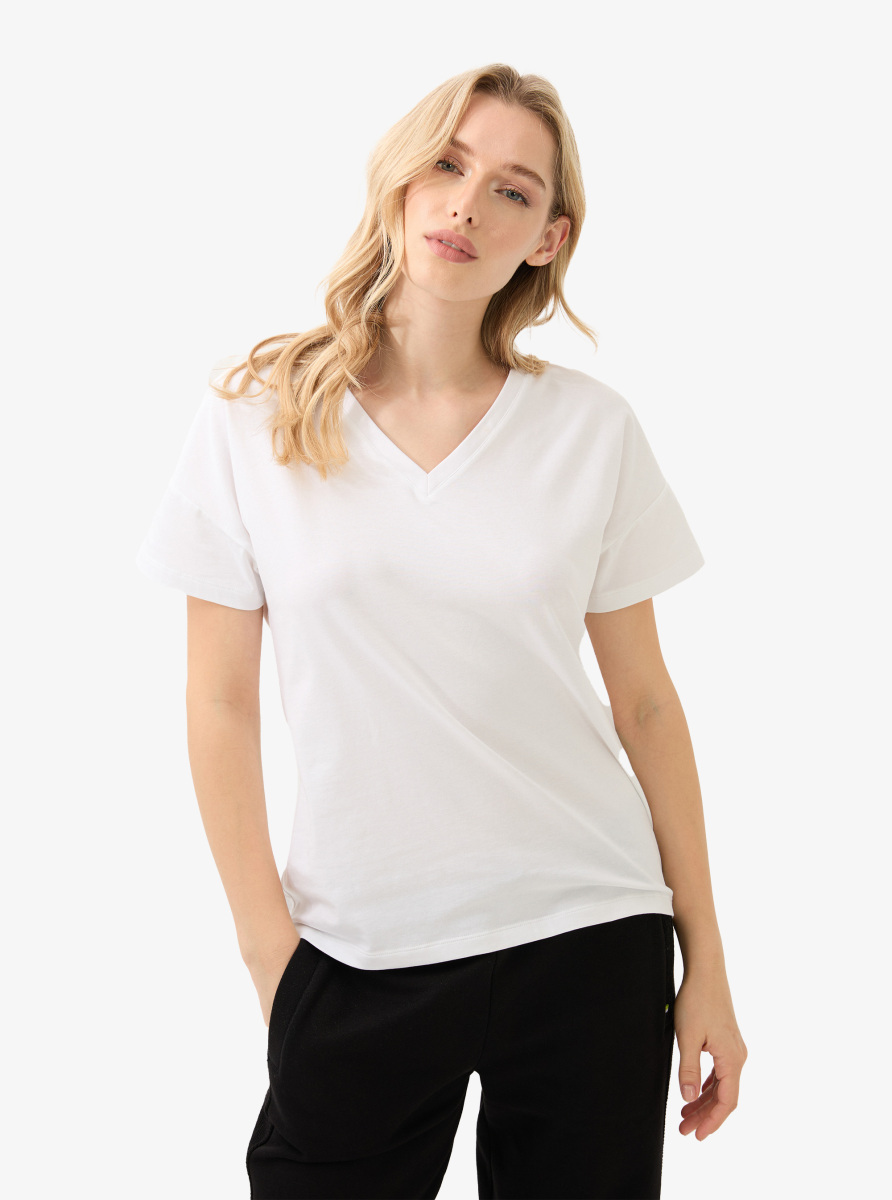 Kadın V Yaka T-Shirt 60584 - Beyaz - Blackspade