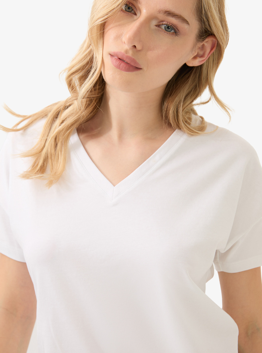 Kadın V Yaka T-Shirt 60584 - Beyaz - 3