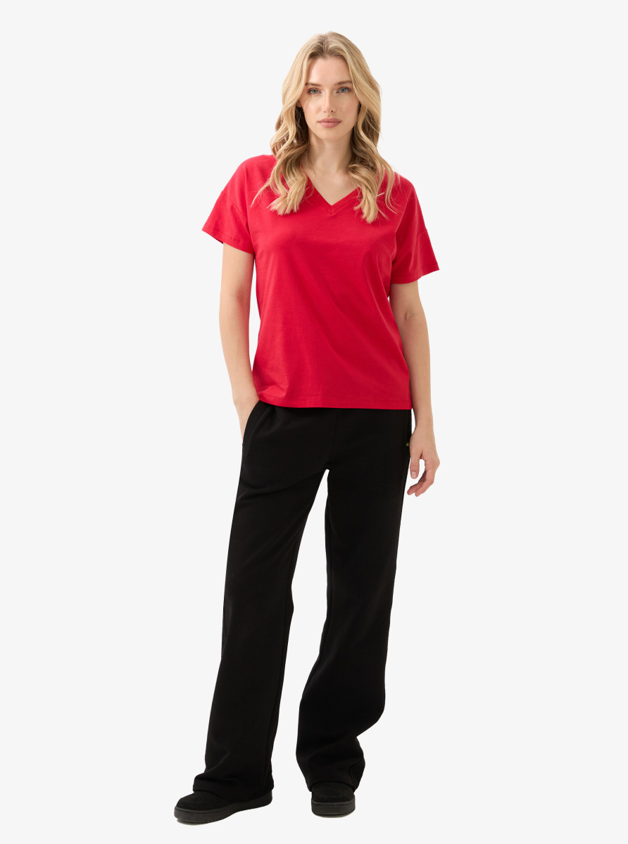 Kadın V Yaka T-Shirt 60584 - Kırmızı - 5