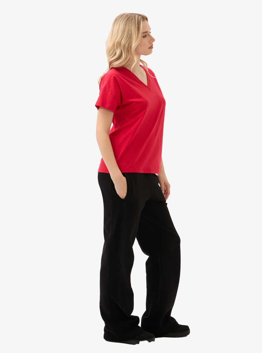 Kadın V Yaka T-Shirt 60584 - Kırmızı - 6