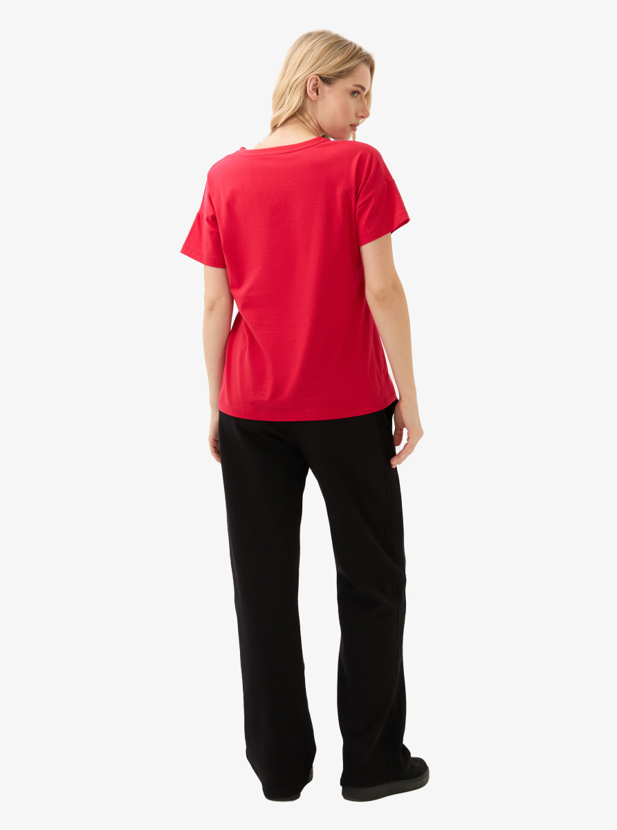 Kadın V Yaka T-Shirt 60584 - Kırmızı - 7