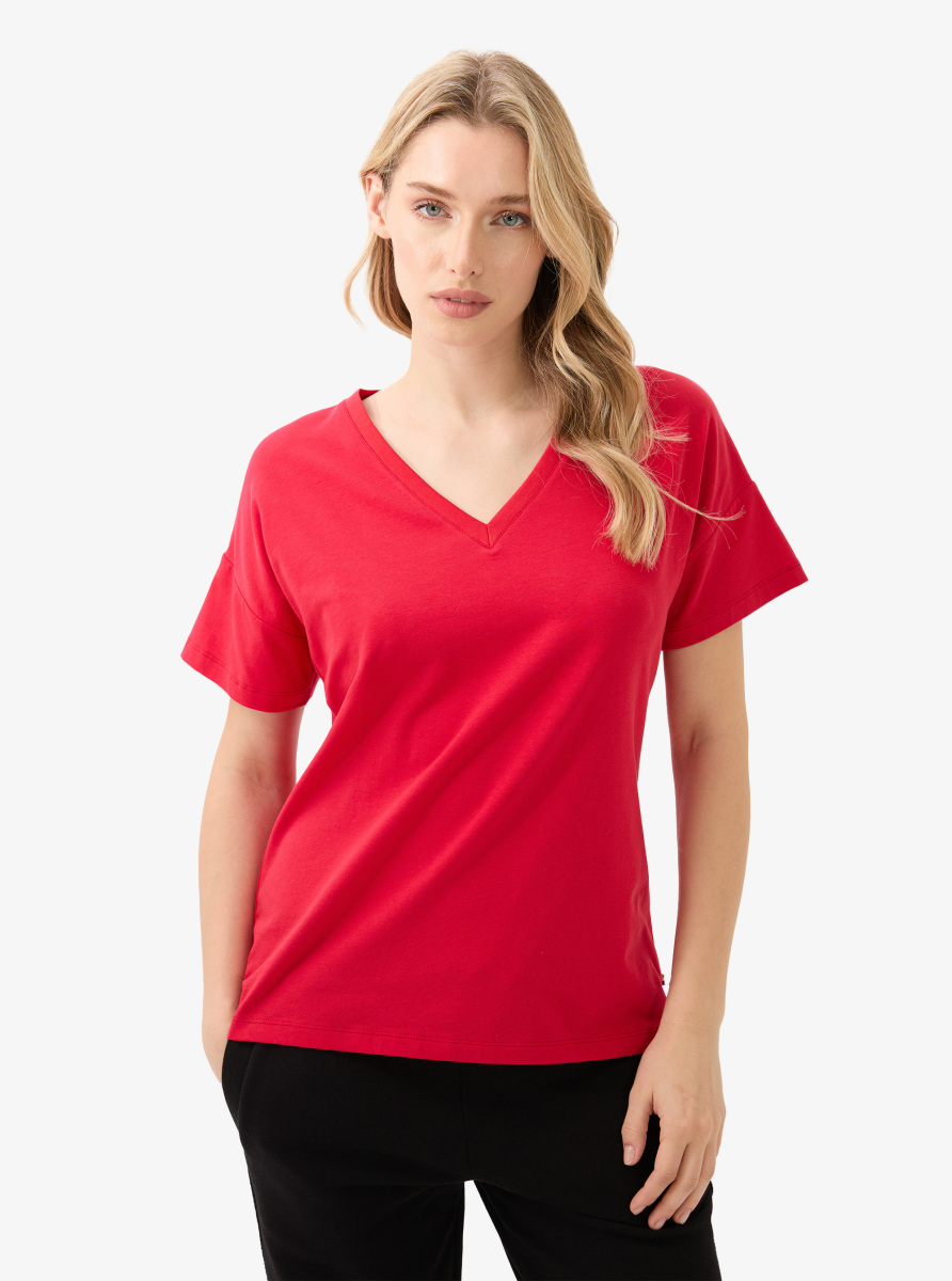 Kadın V Yaka T-Shirt 60584 - Kırmızı - 1