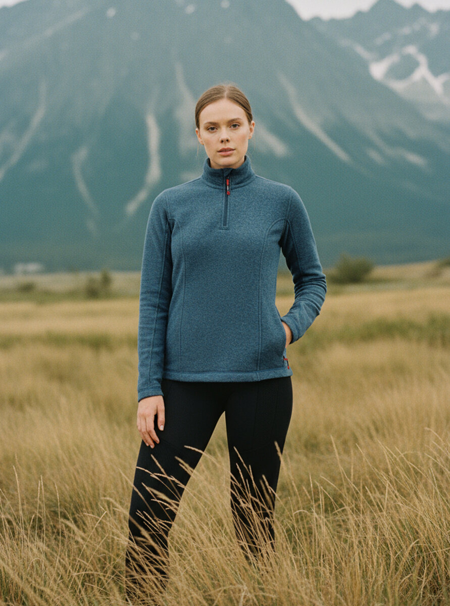 Kadın Fermuarlı Termal Polar Sweatshirt 2. Seviye 50465 - Mavi - Blackspade