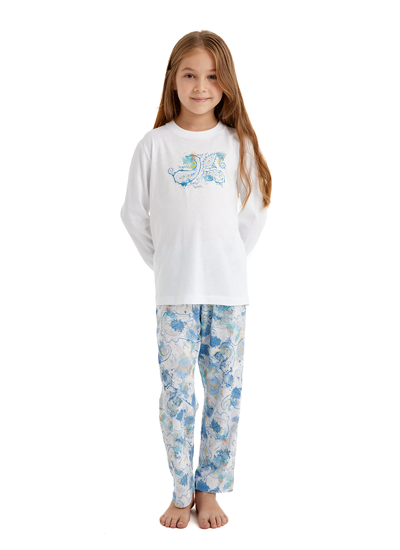 Kız Çocuk Pijama Takımı 51636 - Beyaz - Blackspade