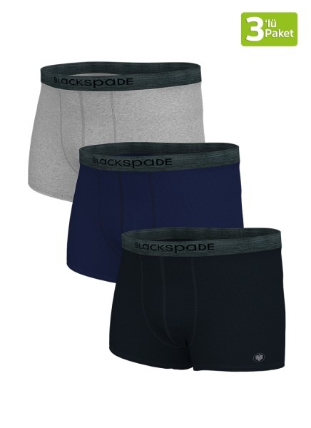 Erkek Boxer 3'lü Paket Modern Basics 9473 - Gri Lacivert Siyah - Blackspade